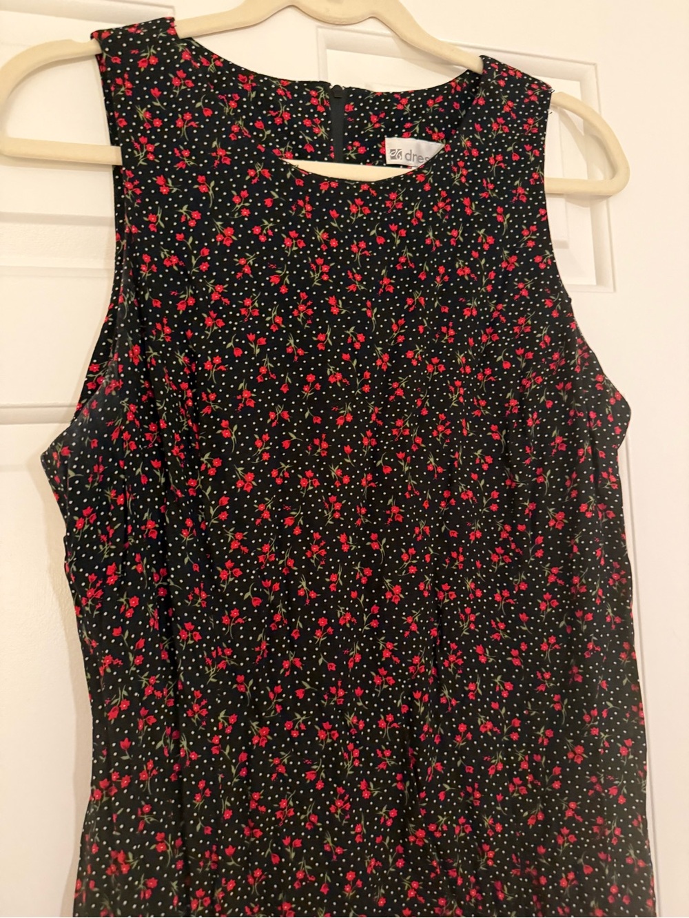 Vintage dressbarn 90s black floral red maxi length dress size 16